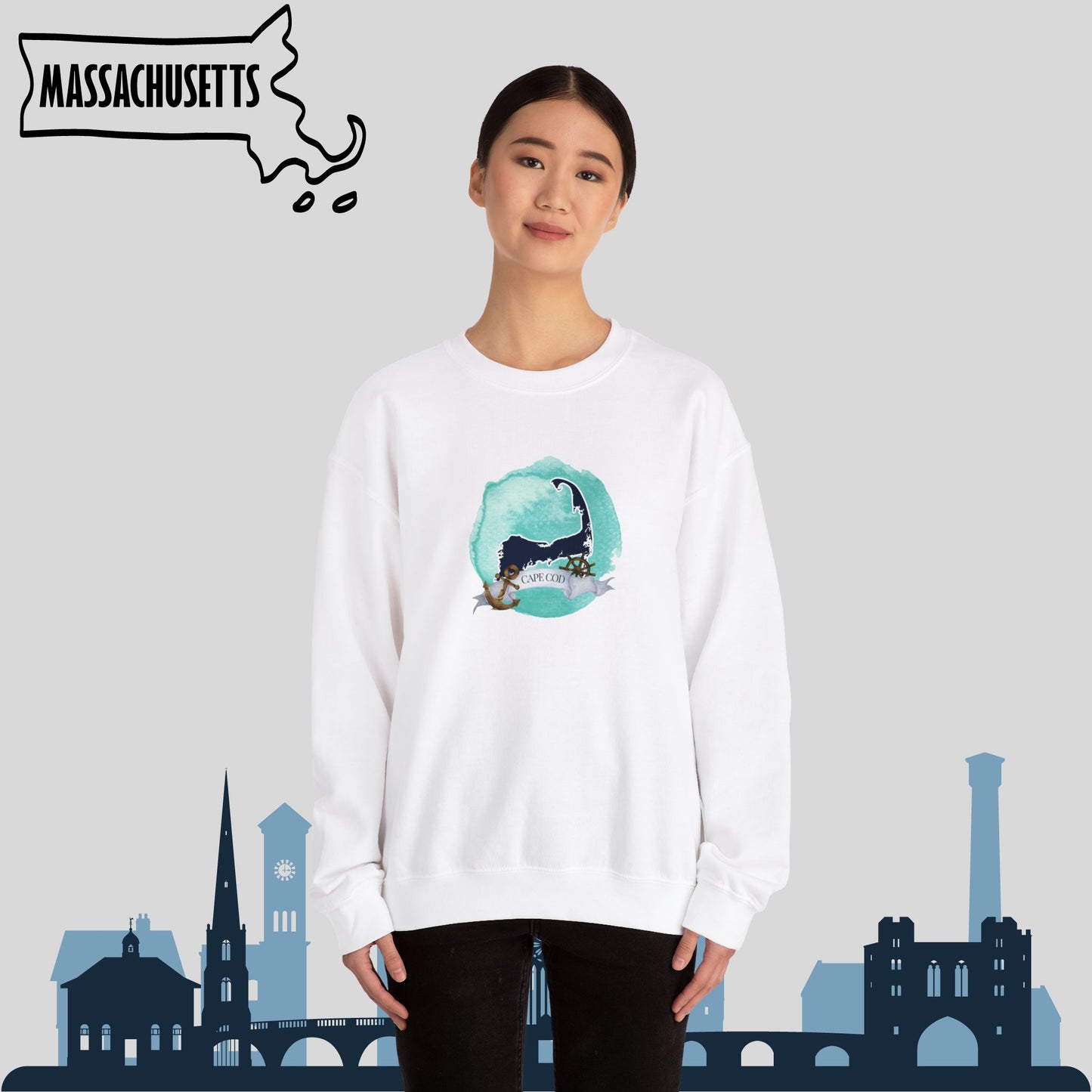 Cape Cod Nautical Map Unisex Heavy Blend Crewneck Sweatshirt | Cozy and Durable | Perfect for Colder Months