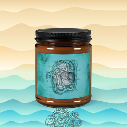 Kraken Scented Soy Candles | Custom 9oz and 4oz Amber Jar | Natural Soy Wax Blend | Two Delightful Scents