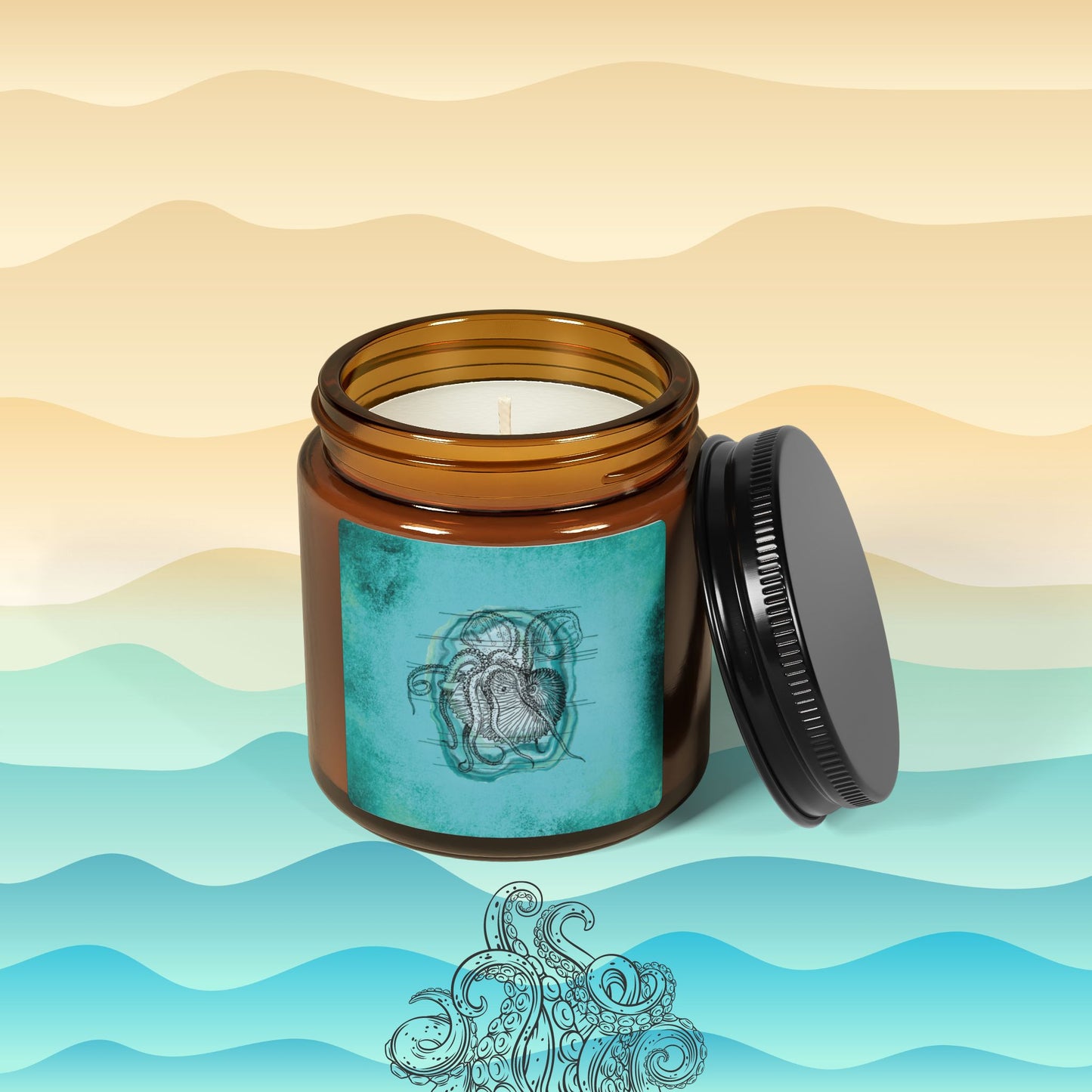 Kraken Scented Soy Candles | Custom 9oz and 4oz Amber Jar | Natural Soy Wax Blend | Two Delightful Scents