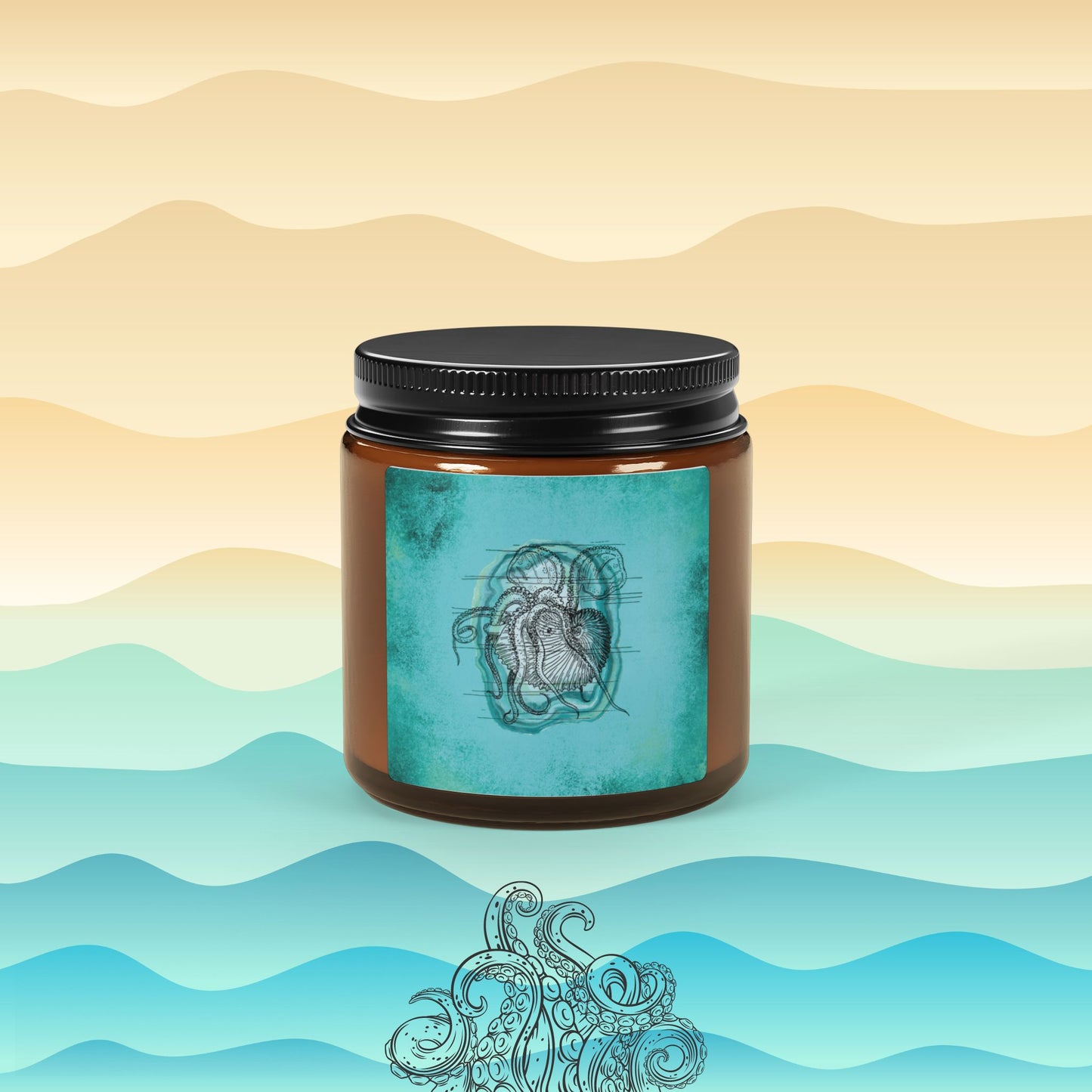 Kraken Scented Soy Candles | Custom 9oz and 4oz Amber Jar | Natural Soy Wax Blend | Two Delightful Scents