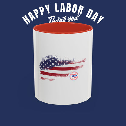 Happy Labor Day Ceramic Coffee Mug | Patriotic American Flag Design | 11oz and 15oz