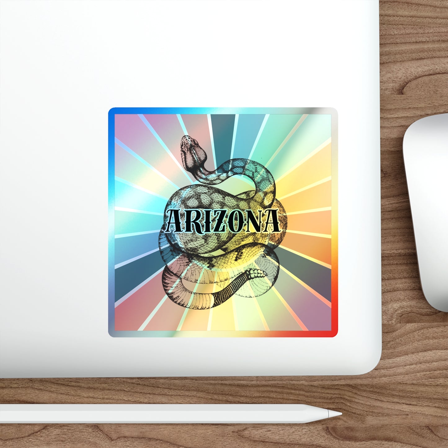 Arizona Rattlesnake Retro Holographic Stickers | Custom Vinyl Stickers | 5 Sizes Available