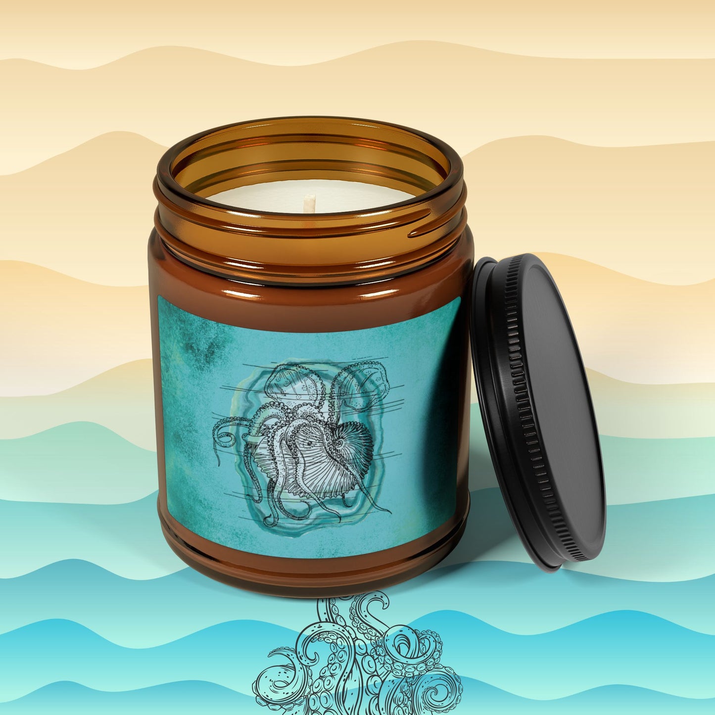 Kraken Scented Soy Candles | Custom 9oz and 4oz Amber Jar | Natural Soy Wax Blend | Two Delightful Scents