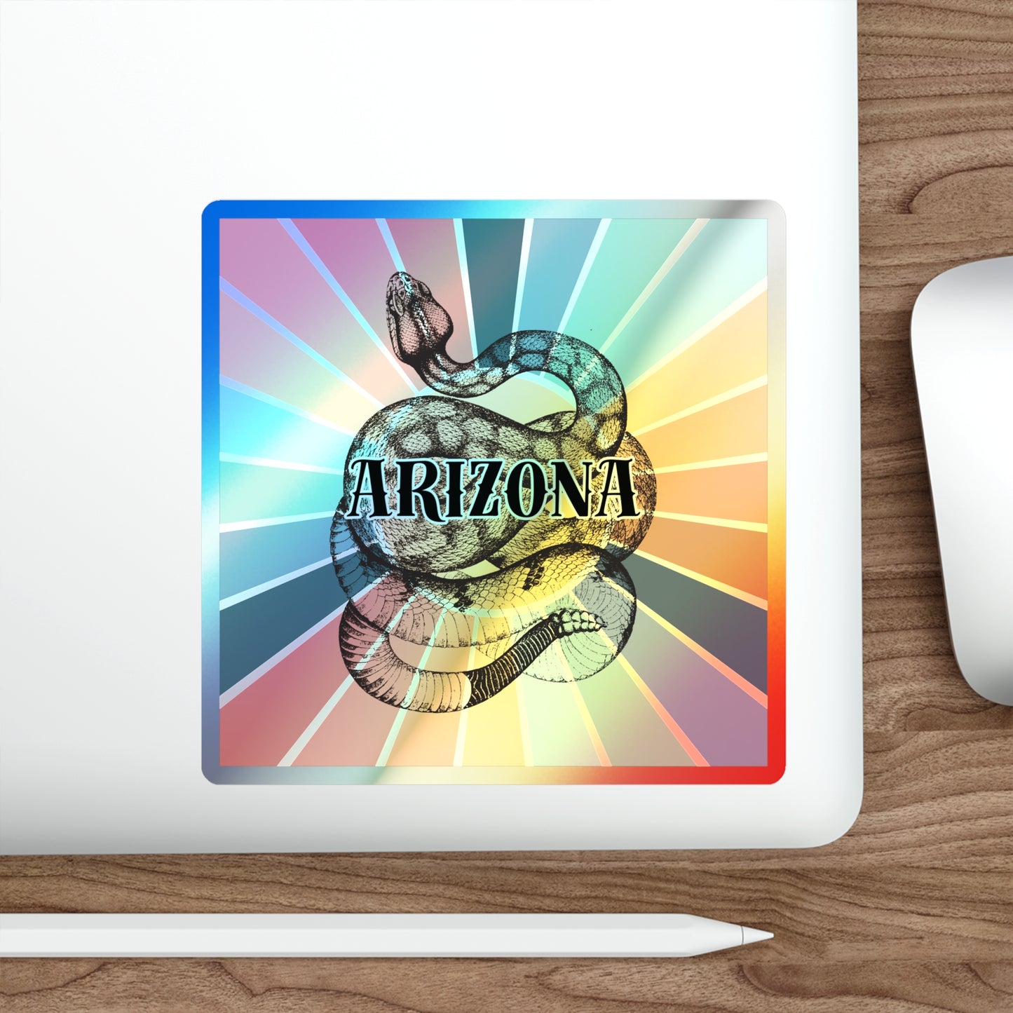 Arizona Rattlesnake Retro Holographic Stickers | Custom Vinyl Stickers | 5 Sizes Available